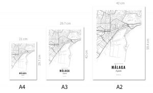Formaten poster Malaga stad - kaart